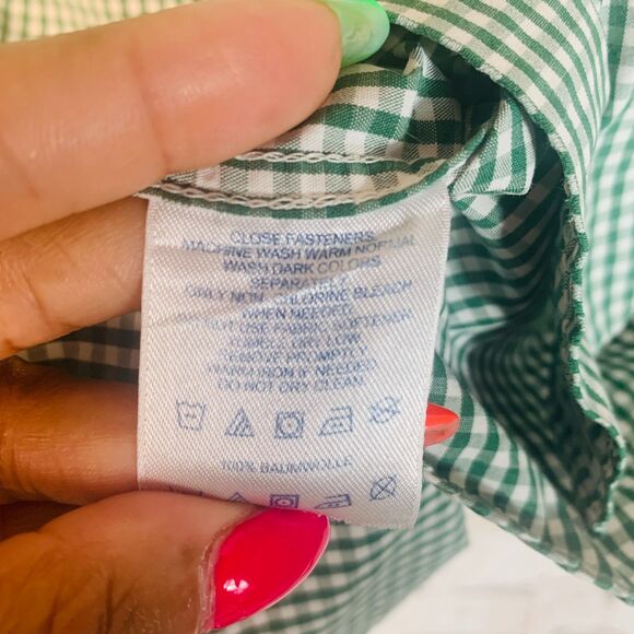 Lands' End Green Gingham Button Down Shirt Size 17.5 36 Classic Fit XL Preppy - Picture 6 of 7